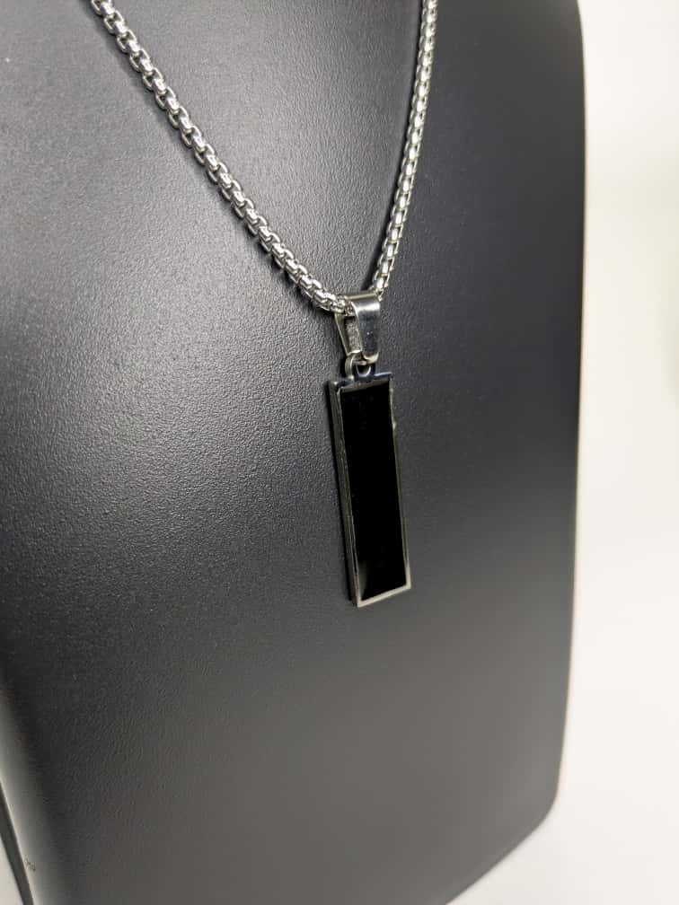 Men's Black Plated Bar Pendant and Chain