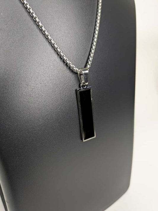 Men's Black Plated Bar Pendant and Chain