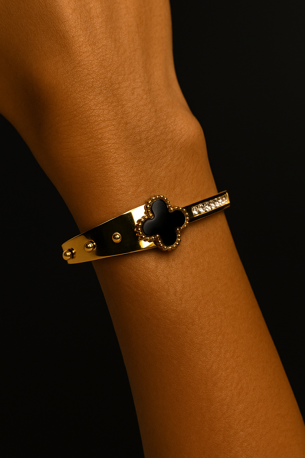 Clover Stone Studded Bangle Bracelet