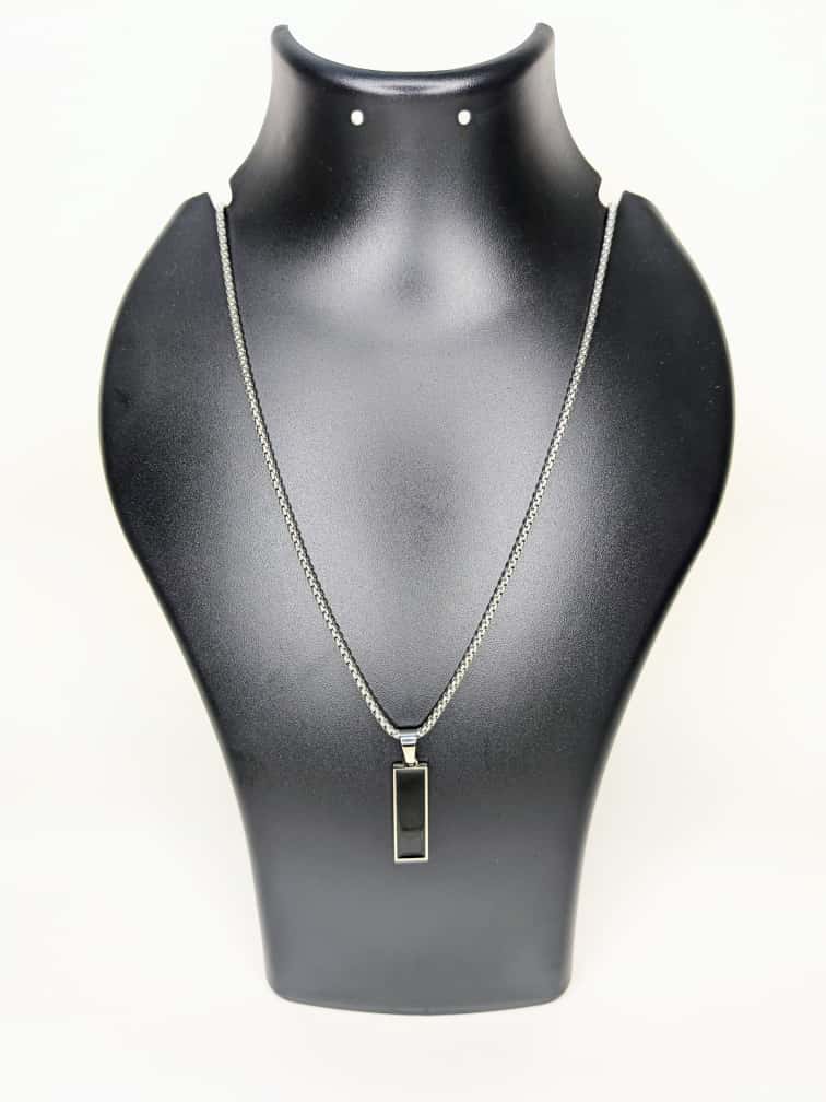 Men's Black Plated Bar Pendant and Chain