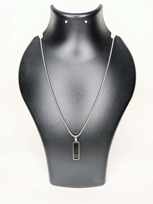 Men's Black Plated Bar Pendant and Chain